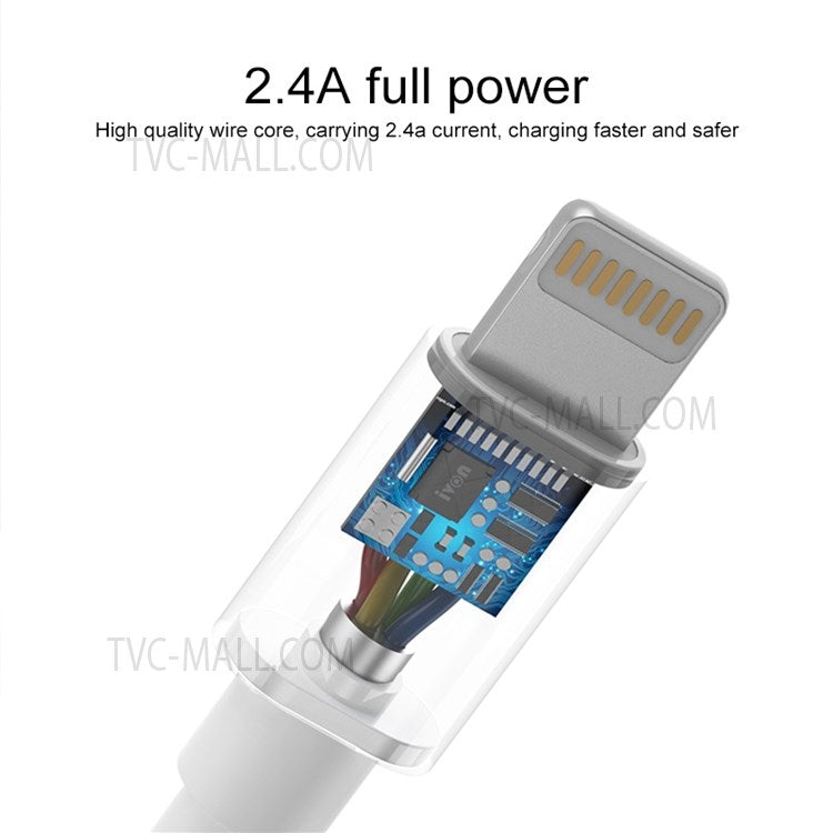 IVON CA73 2.4A 8 Pin Phone Charger Aluminum Alloy Shell Lightning Data Cable, 2m - Grey
