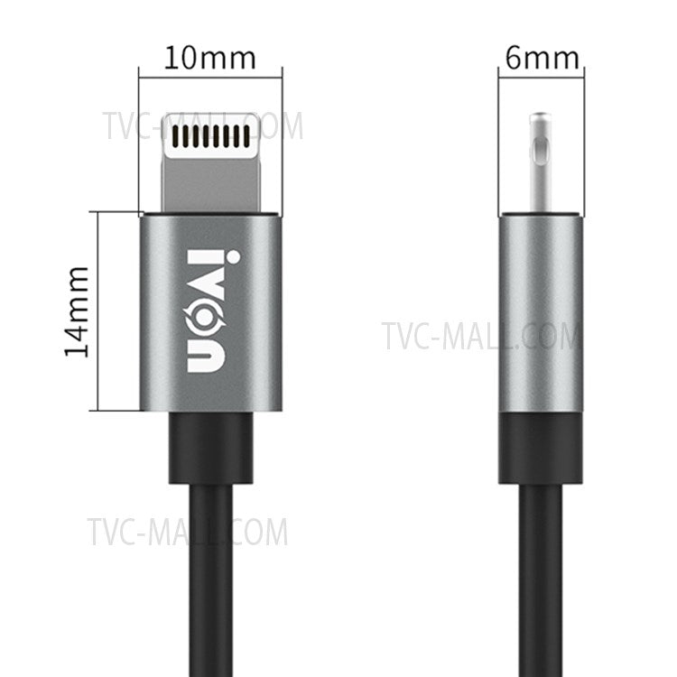 IVON CA73 2.4A 8 Pin Phone Charger Aluminum Alloy Shell Lightning Data Cable, 2m - Grey