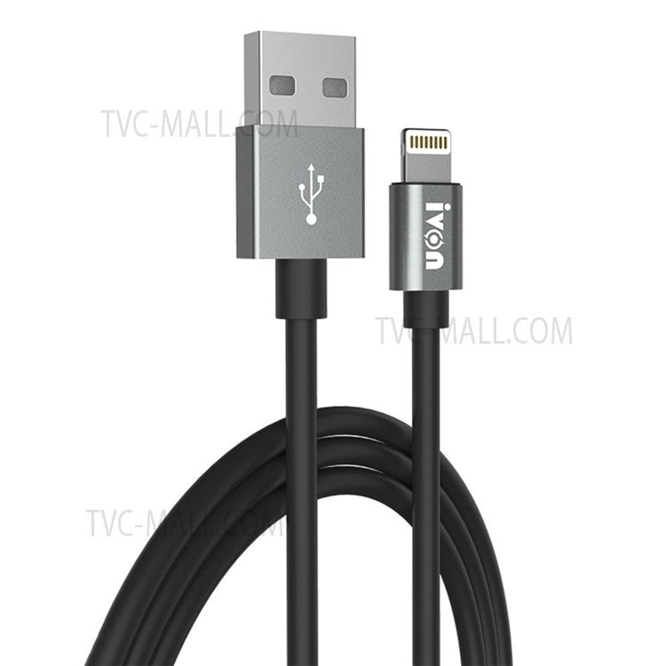 IVON CA73 2.4A 8 Pin Phone Charger Aluminum Alloy Shell Lightning Data Cable, 2m - Black