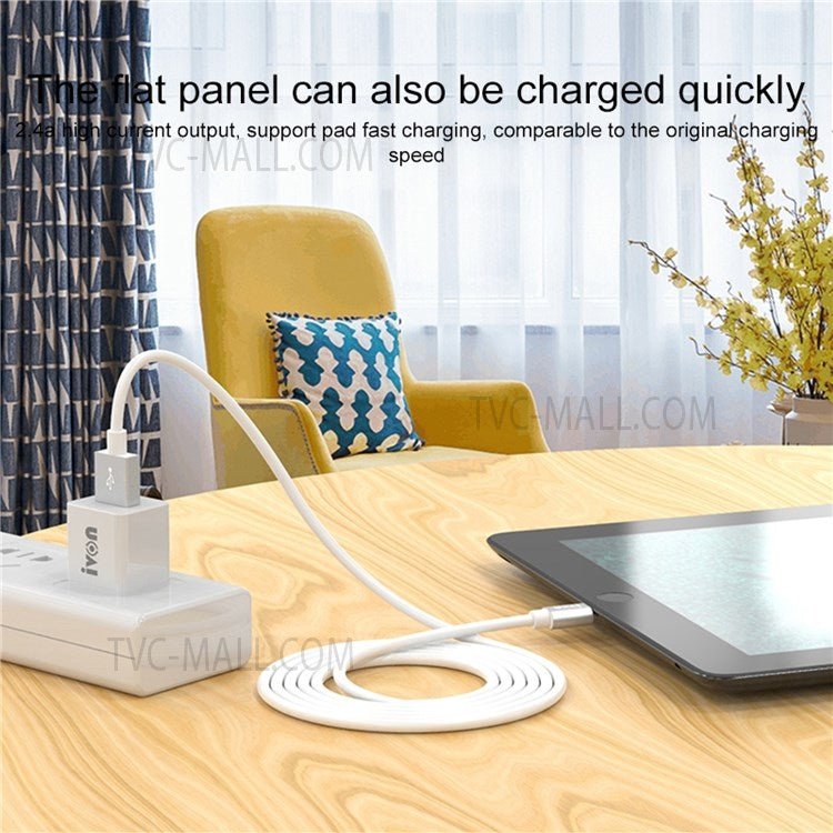 IVON CA73 2.4A 8 Pin Phone Charger Aluminum Alloy Shell Lightning Data Cable, 2m - Black