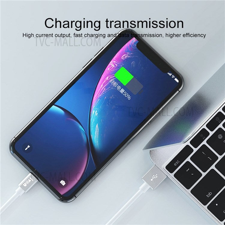 IVON CA73 2.4A 8 Pin Phone Charger Aluminum Alloy Shell Lightning Data Cable, 2m - Black