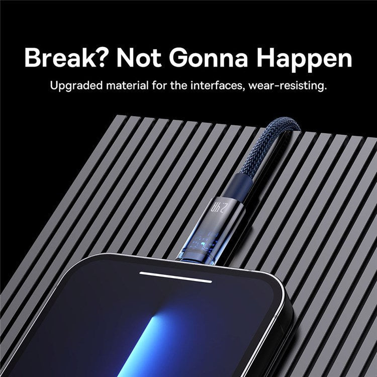 BASEUS Explorer Series 1m USB to iP Cable Auto Power Off/On 2.4A Fast Charging LED Light Indicator Data Transfer Nylon Braided Cord - Blue