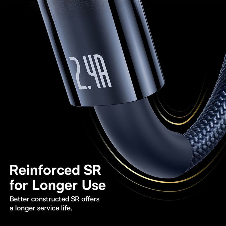 BASEUS Explorer Series 1m USB to iP Cable Auto Power Off/On 2.4A Fast Charging LED Light Indicator Data Transfer Nylon Braided Cord - Blue