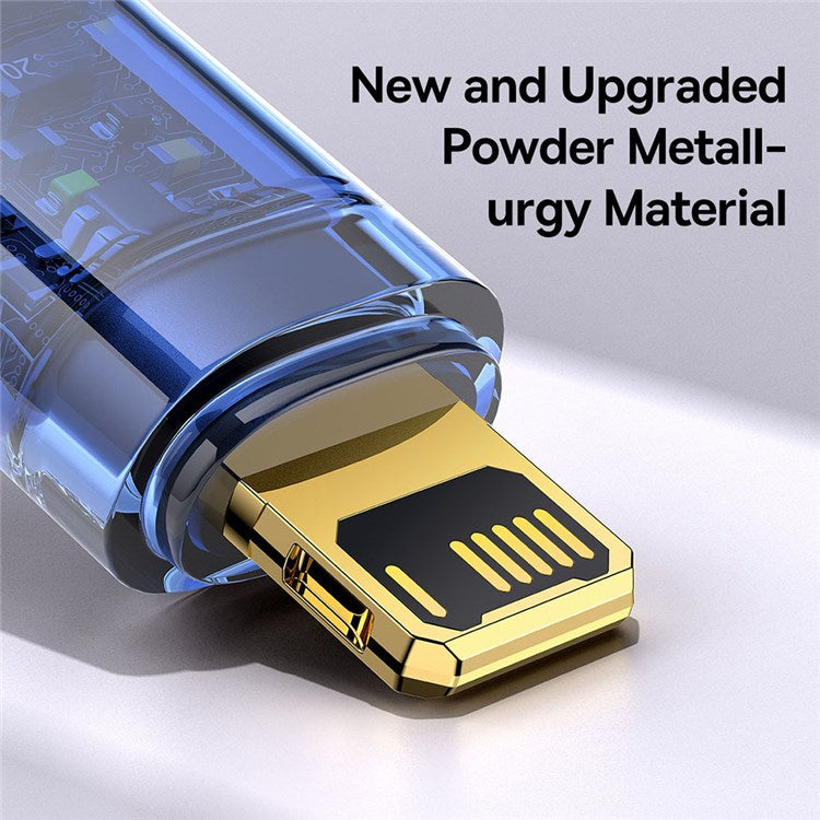 BASEUS Explorer Series 2m Auto Power Off/On USB to iP 2.4A Fast Charging Cable LED Light Indicator Data Transfer Nylon Braided Cord - Blue