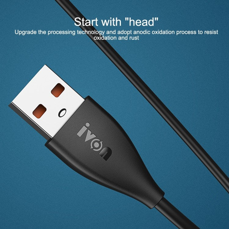 IVON CA87 USB to Lightning Fast Charging Cable 8 Pin Data TPE Tangle-free Cord, 1m - Black
