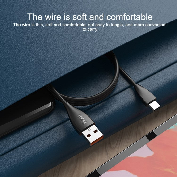 IVON CA87 USB to Lightning Fast Charging Cable 8 Pin Data TPE Tangle-free Cord, 1m - Black