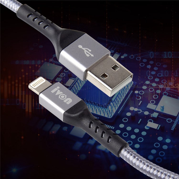 IVON CA89 1m USB to Lightning 8 Pin Charging Cord Braided Design for iPhone 2.1A Fast Charger Data Transfer Cord - Gold