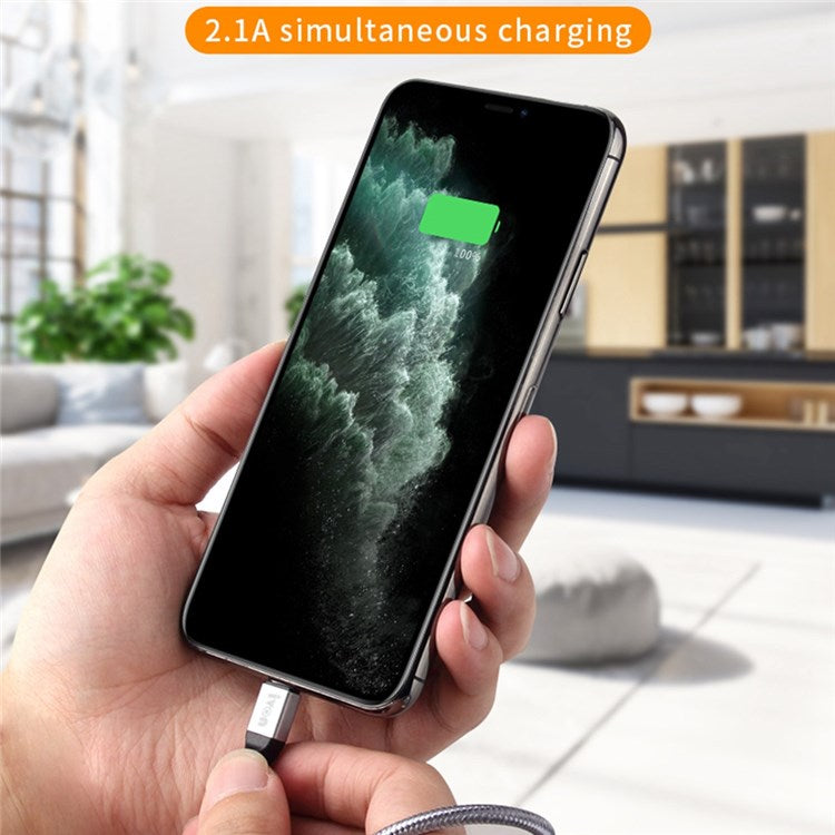 IVON CA89 1m USB to Lightning 8 Pin Charging Cord Braided Design for iPhone 2.1A Fast Charger Data Transfer Cord - Gold