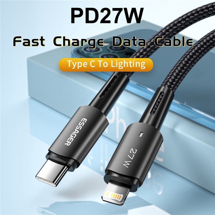 ESSAGER 0.5m Braided Charging Cable for iPhone USB C to iP Data Transmission Line 27W Fast Charger Cord