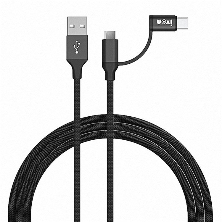IVON CA52 for iPhone 15 Series 1m 2.4A Charger Wire USB to Type-C+Micro USB Data Cable - Black