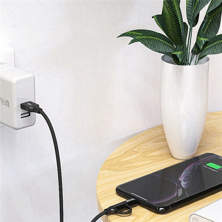 IVON CA52 for iPhone 15 Series 1m 2.4A Charger Wire USB to Type-C+Micro USB Data Cable - Black