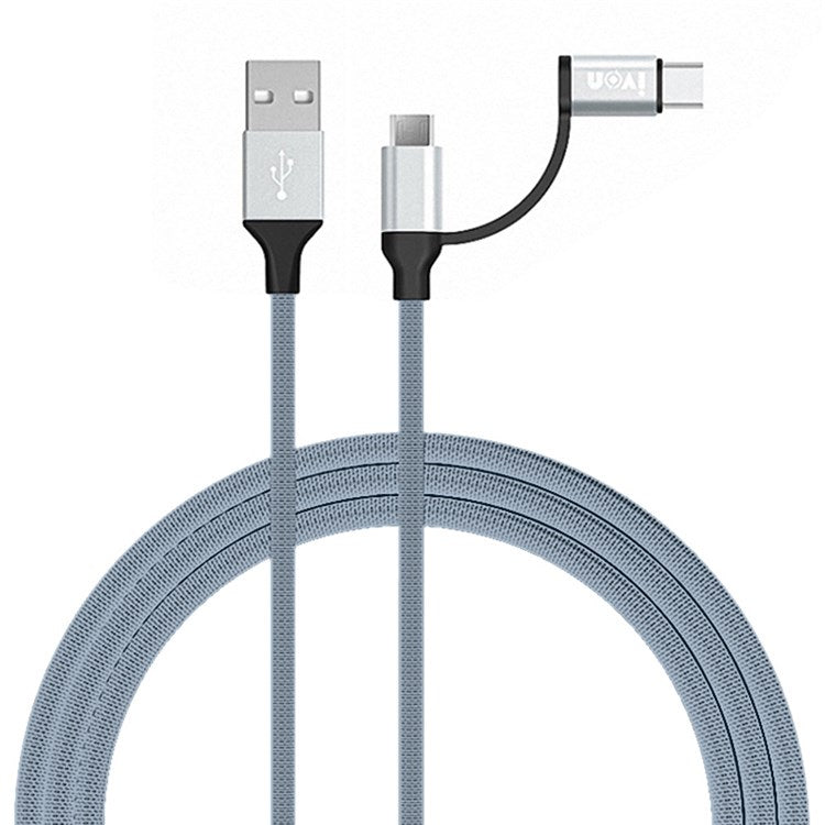 IVON CA52 for iPhone 15 Series 1m 2.4A Charger Wire USB to Type-C+Micro USB Data Cable - Light Grey
