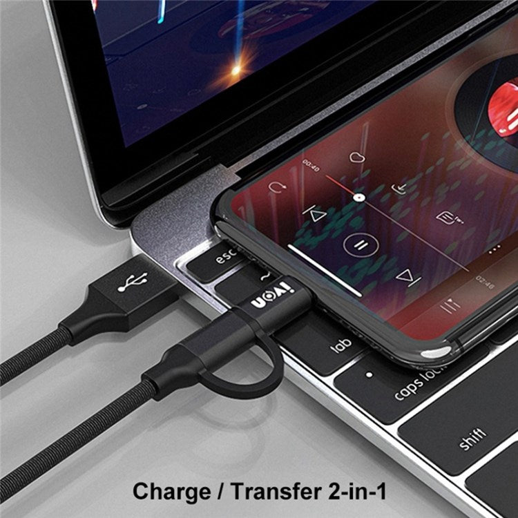 IVON CA52 for iPhone 15 Series 1m 2.4A Charger Wire USB to Type-C+Micro USB Data Cable - Light Grey