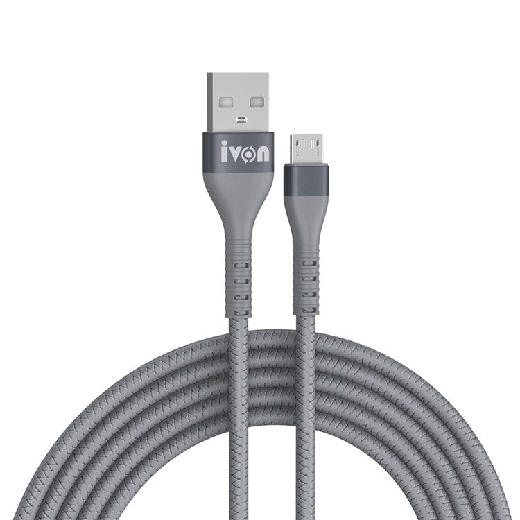 IVON CA92 1.5m USB to Micro USB Data Cord 2.4A Flexible Rubber Cable - Grey