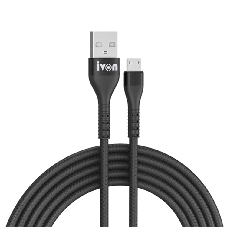 IVON CA92 1.5m USB to Micro USB Data Cord 2.4A Flexible Rubber Cable - Black