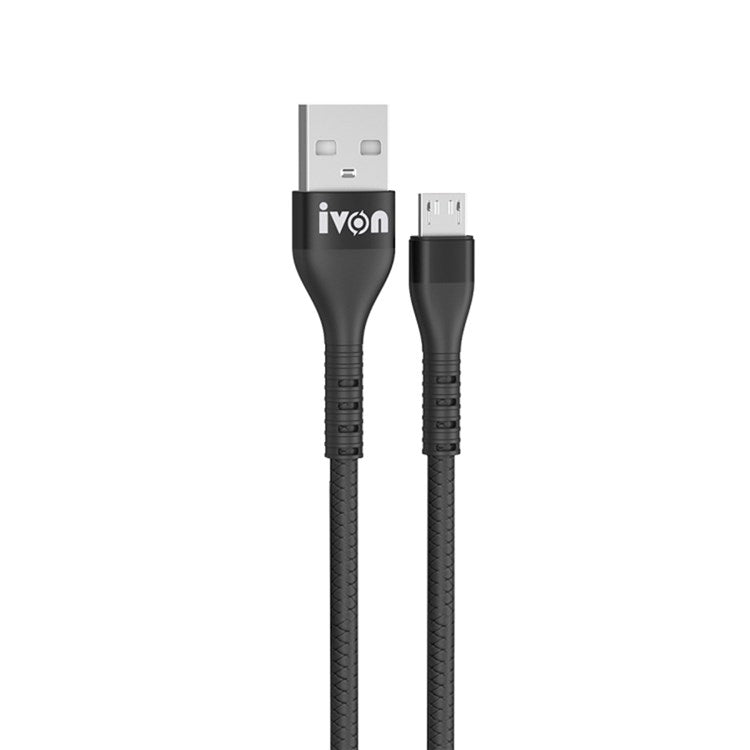 IVON CA92 1.5m USB to Micro USB Data Cord 2.4A Flexible Rubber Cable - Black
