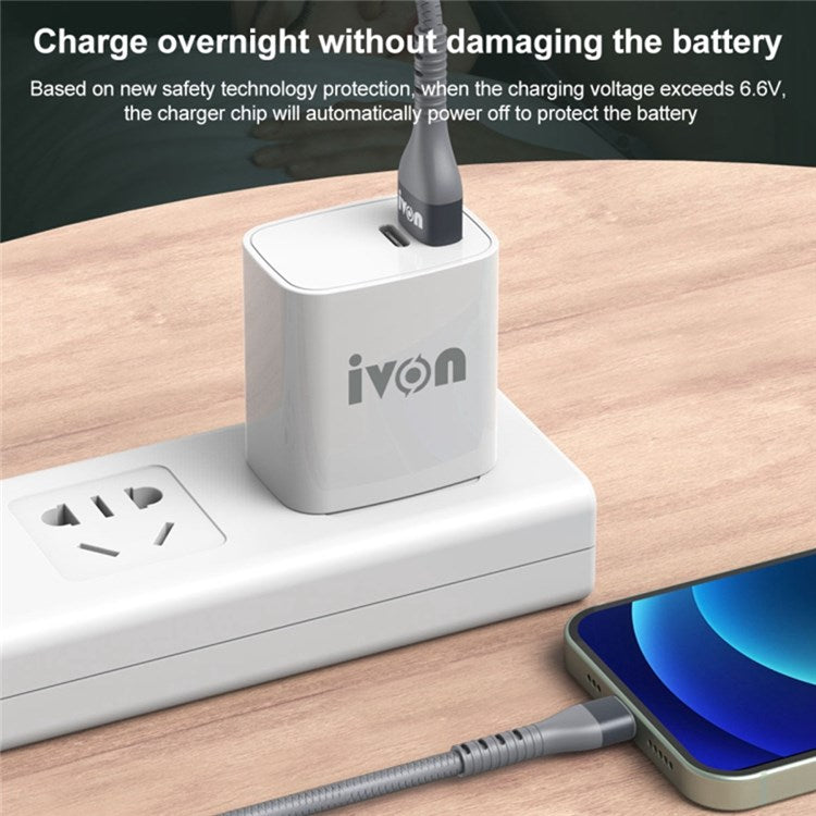 IVON CA92 1.5m 2.4A Fast Charging Data Cord USB to 8 Pin Flexible Rubber Cable - Grey