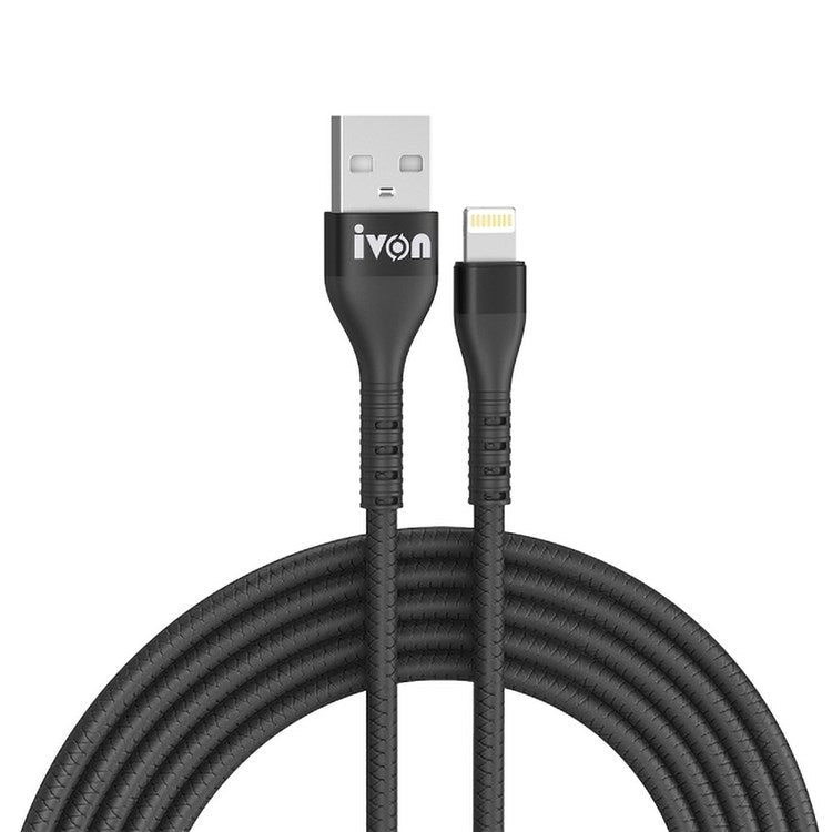 IVON CA92 1.5m 2.4A Fast Charging Data Cord USB to 8 Pin Flexible Rubber Cable - Black