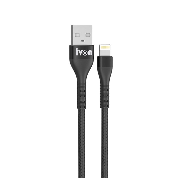 IVON CA92 1.5m 2.4A Fast Charging Data Cord USB to 8 Pin Flexible Rubber Cable - Black