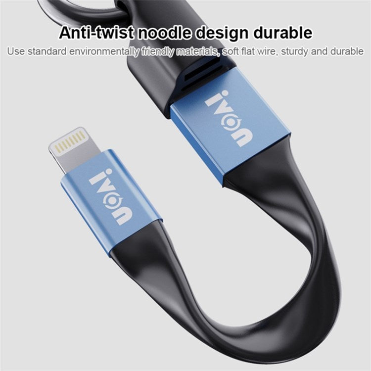 IVON CA90 14.5cm Portable 3.1A Fast Charging Cord USB to 8 Pin Data Cable with Keychain - Grey