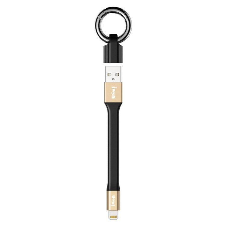 IVON CA90 14.5cm Portable 3.1A Fast Charging Cord USB to 8 Pin Data Cable with Keychain - Gold
