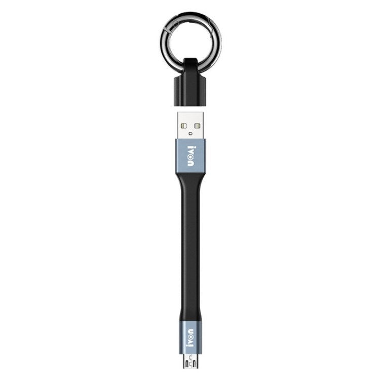 IVON CA90 14.5cm 3.1A USB to Micro USB TPE Data Cable with Keychain - Grey