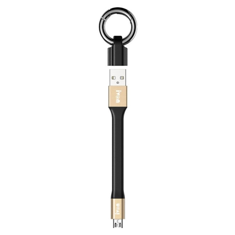 IVON CA90 14.5cm 3.1A USB to Micro USB TPE Data Cable with Keychain - Gold