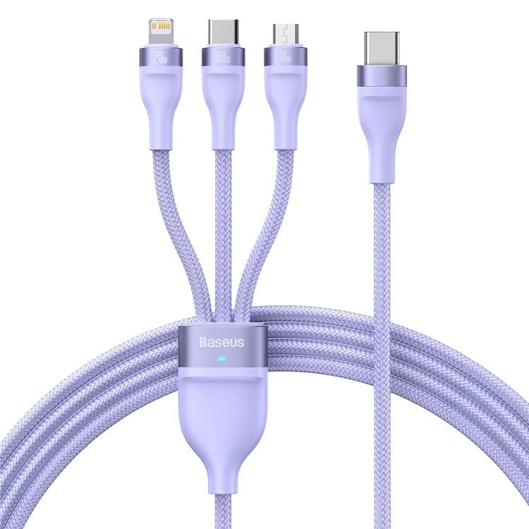 BASEUS Flash Series II One-for-Three Fast Charging Cable Type-C to Micro+iP+Type-C 100W Wire, 1.5m - Purple
