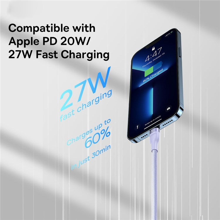 BASEUS Flash Series II One-for-Three Fast Charging Cable Type-C to Micro+iP+Type-C 100W Wire, 1.5m - Purple