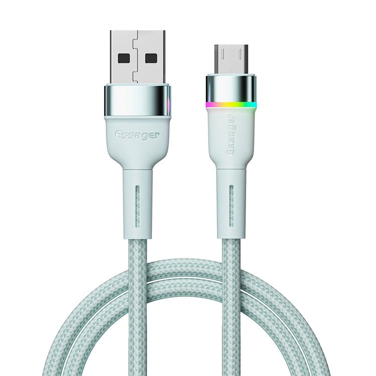 ESSAGER 2m 2.4A Fast Charging Cable USB-A to Micro USB LED Lighting Cable 480Mbps Data Transmission Cord - Blue