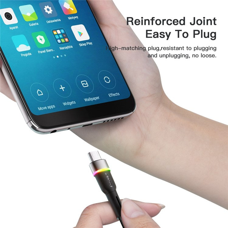 ESSAGER 2m 2.4A Fast Charging Cable USB-A to Micro USB LED Lighting Cable 480Mbps Data Transmission Cord - Blue