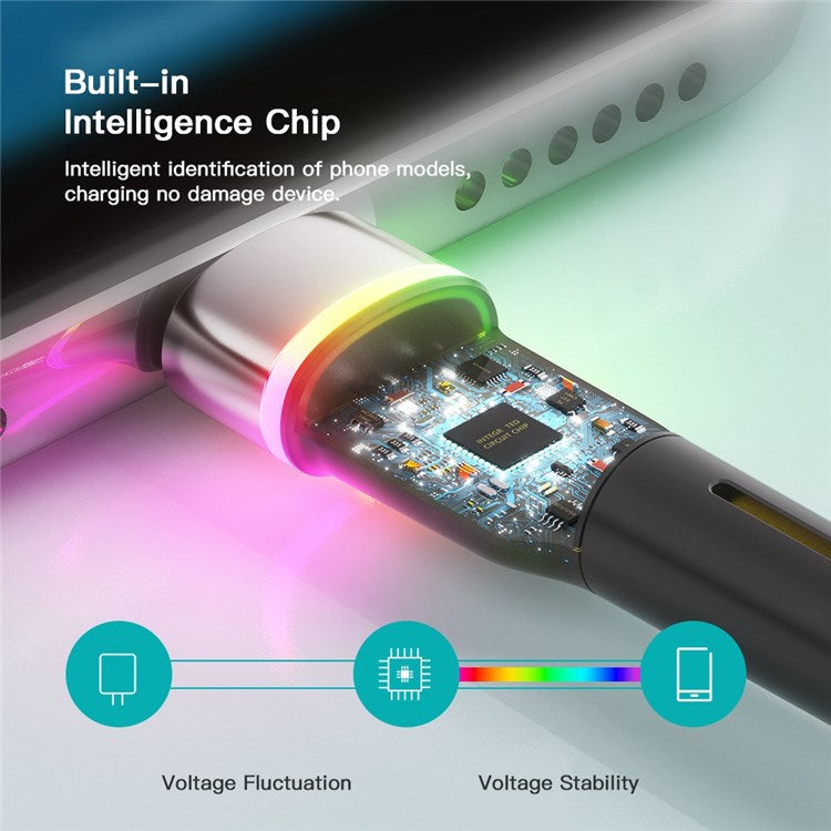 ESSAGER 2m 2.4A Fast Charging Cable USB-A to Micro USB LED Lighting Cable 480Mbps Data Transmission Cord - Purple