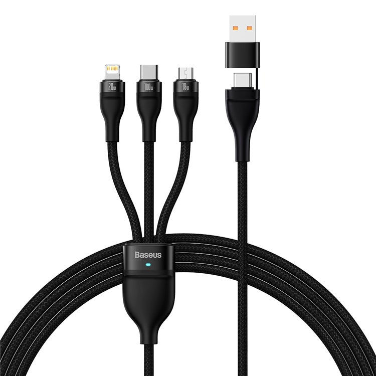 BASEUS Flash Series for iPhone 15 Series II Two-for-Three Charging Cable USB+Type-C to Micro+7 Pin+Type-C 100W Wire 1.2m - Black