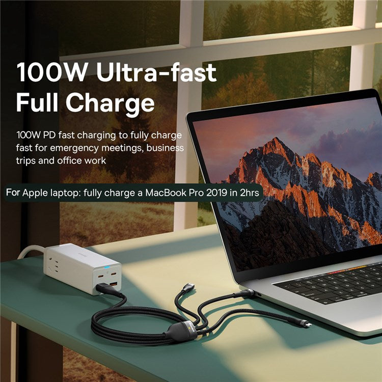 BASEUS Flash Series for iPhone 15 Series II Two-for-Three Charging Cable USB+Type-C to Micro+7 Pin+Type-C 100W Wire 1.2m - Black