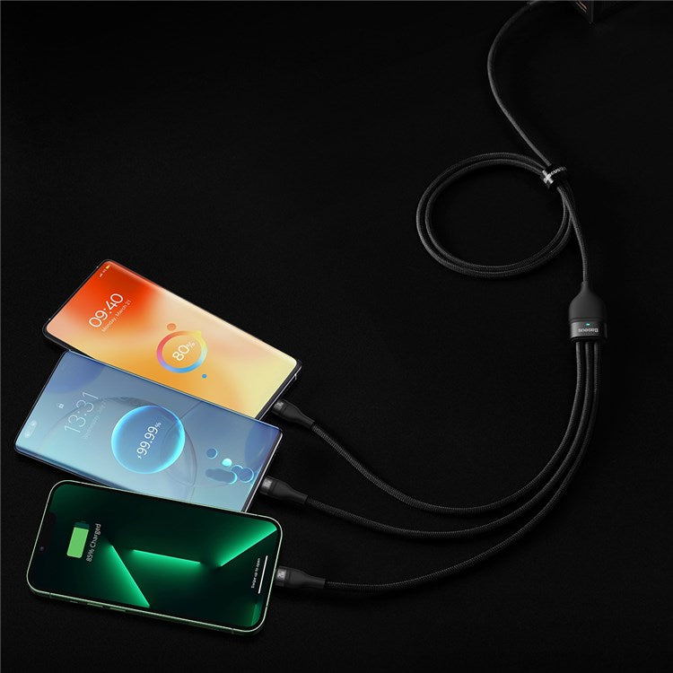 BASEUS Flash Series for iPhone 15 Series II Two-for-Three Charging Cable USB+Type-C to Micro+7 Pin+Type-C 100W Wire 1.2m - Black