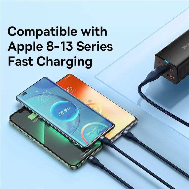 BASEUS Flash Series for iPhone 15 Series II Two-for-Three Charging Cable USB+Type-C to Micro+7 Pin+Type-C 100W Wire 1.2m - Blue