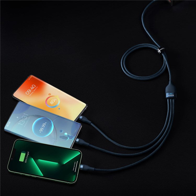 BASEUS Flash Series for iPhone 15 Series II Two-for-Three Charging Cable USB+Type-C to Micro+7 Pin+Type-C 100W Wire 1.2m - Blue