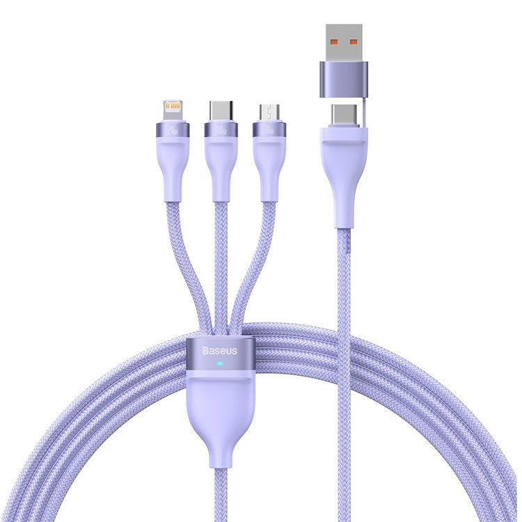 BASEUS Flash Series for iPhone 15 Series II Two-for-Three Charging Cable USB+Type-C to Micro+7 Pin+Type-C 100W Wire 1.2m - Purple