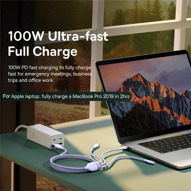 BASEUS Flash Series for iPhone 15 Series II Two-for-Three Charging Cable USB+Type-C to Micro+7 Pin+Type-C 100W Wire 1.2m - Purple