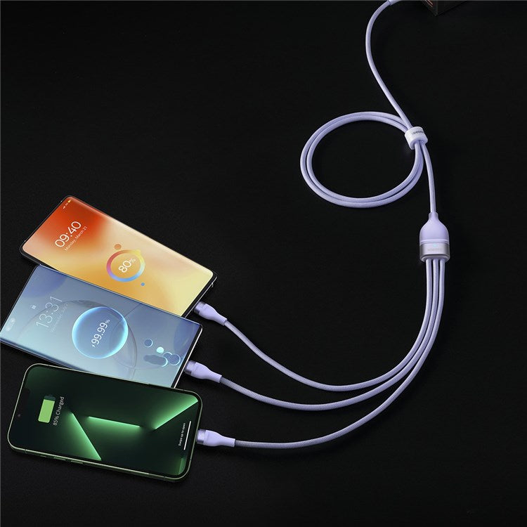 BASEUS Flash Series for iPhone 15 Series II Two-for-Three Charging Cable USB+Type-C to Micro+7 Pin+Type-C 100W Wire 1.2m - Purple