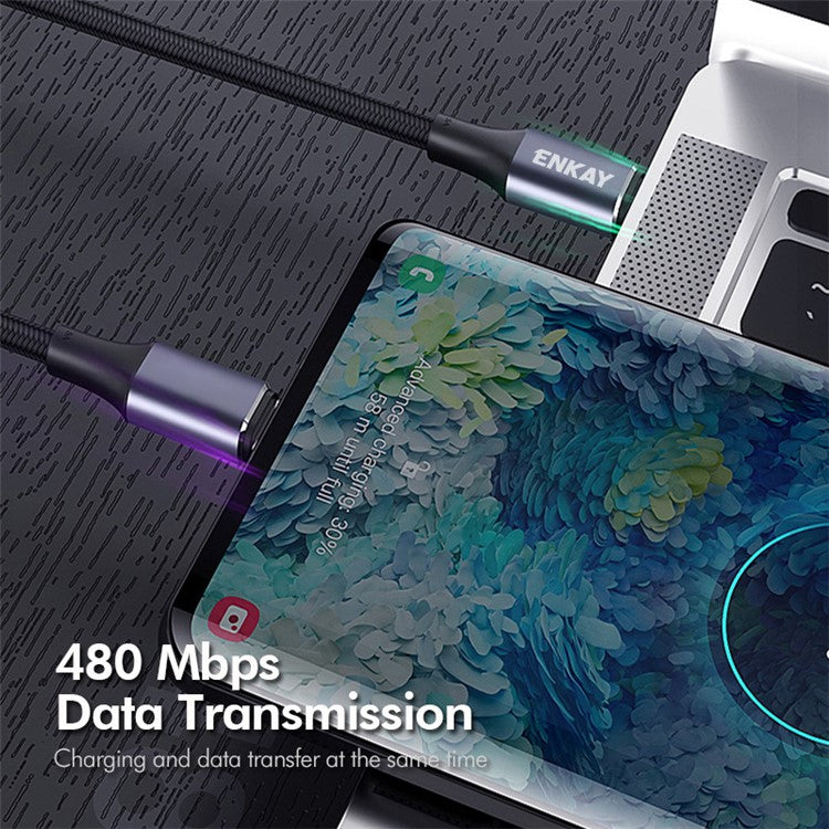 ENKAY HAT PRINCE 1m USB C to USB C Cable PD 100W Elbow Design 5A Super Fast Charging E-Marker Nylon Braided Cord for MacBook iPad Galaxy Note 20 Cell Phones Laptops