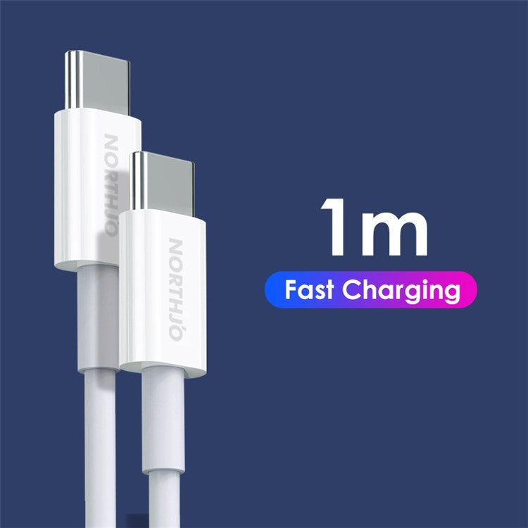 NORTHJO 1m 60W Type C PD Fast Charging Cable 480Mbps Data Transmission Wire for Home and Office - White