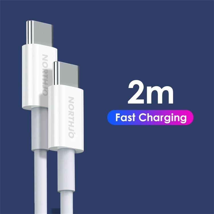 NORTHJO 2m 60W USB C to USB C PD Fast Charging Cable 480Mbps Data Transmission Cord - White