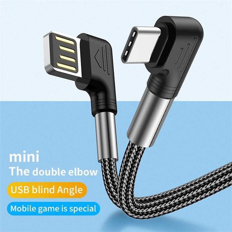 For iPhone 15 Series 0.5m 3A Fast Charging Nylon Braided Wire USB to Type-C 90 Degree Elbow Data Cable