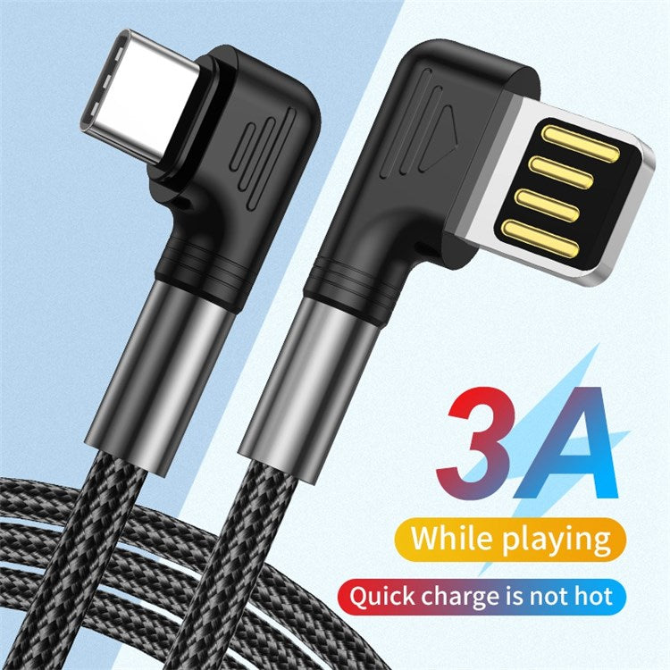 For iPhone 15 Series 1m USB to Type-C 90 Degree Elbow Data Cable 3A Fast Charging Nylon Braided Wire