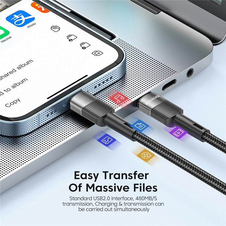 ESSAGER 1m USB C to C Cable 60W PD Fast Charging 480Mbps Fast Data Transmission Cord - Black
