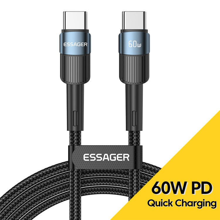 ESSAGER 1m USB C to C Cable 60W PD Fast Charging 480Mbps Fast Data Transmission Cord - Blue