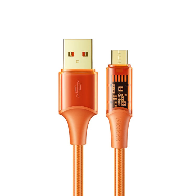MCDODO CA-210 MDD Amber Series 1.2m 3A Micro USB Transparent Shell Android Phone Charging Cord Data Cable - Orange