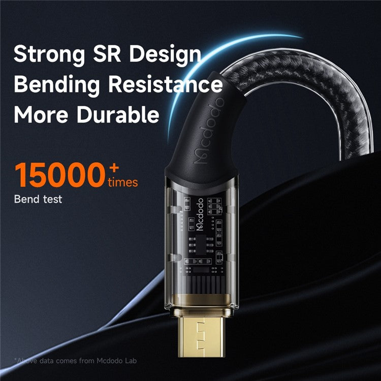 MCDODO CA-210 MDD Amber Series 1.2m 3A Micro USB Transparent Shell Android Phone Charging Cord Data Cable - Black