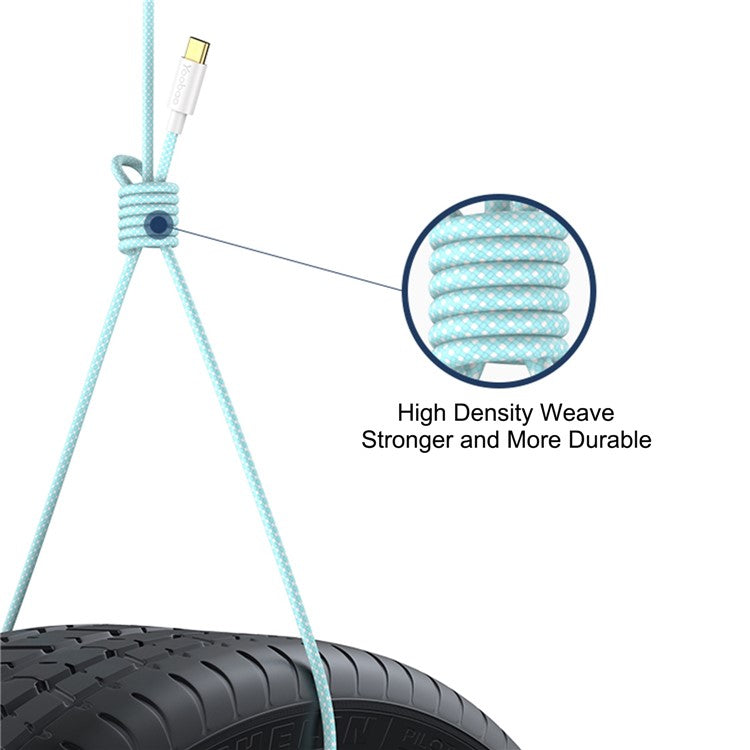 YOOBAO V3 for iPhone 15 Series 2m USB to Type-C Charging Line Nylon Braided 66W Fast Charging Data Transmission Cable - Blue